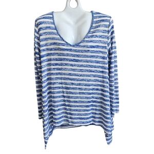 a.n.a. Oversized Nautical Blue White Striped Knit Tunic Asym Hem Drapey Preppy L